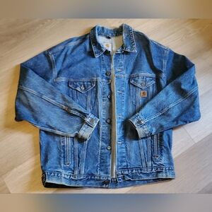 💙 2003 USA Made Carhartt Classic Blue Truck Denim Jean Jacket Size XL Tall 💙